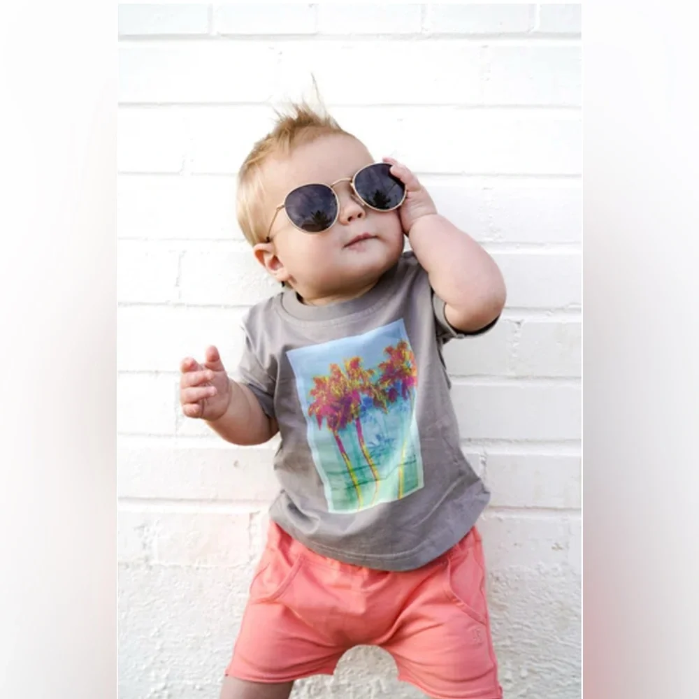 Kids Palm Tree Graphic Tee - Gray